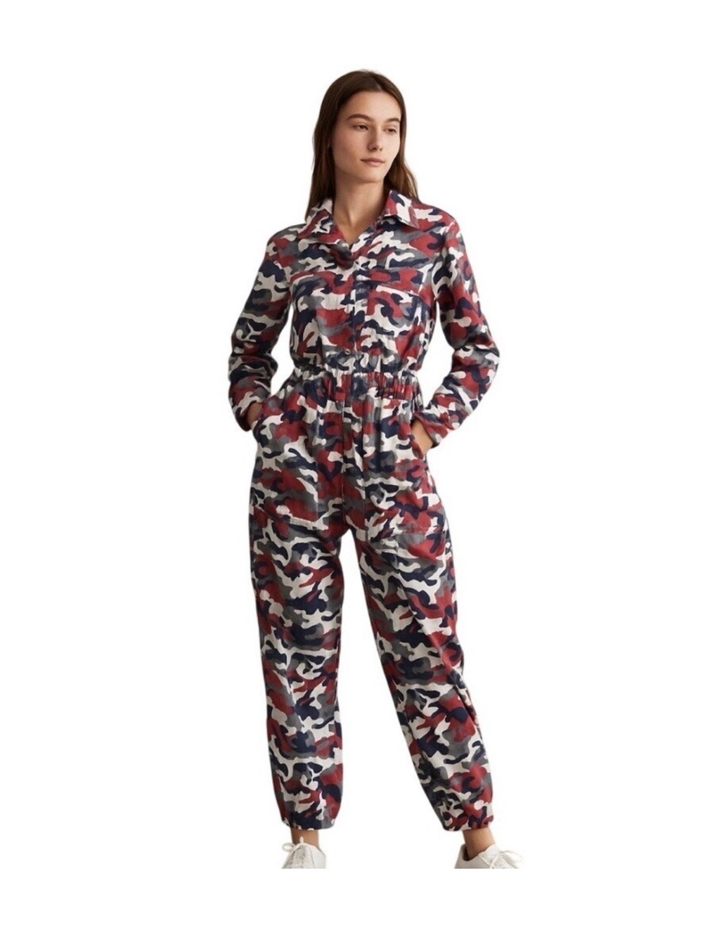 NWOT 36 Point 5 Red Camo Utility Jumpsuit with Elastic Waist S